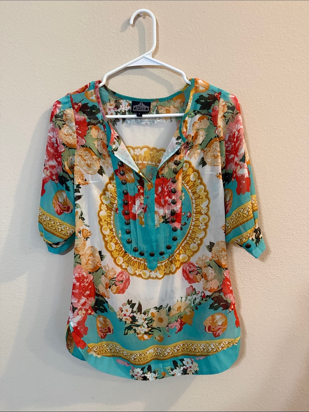 Angie Floral Tunic in Turquoise, Coral & Gold